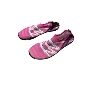 Sport-O Womens Pink Striped Mesh Slip On Water Shoes Aqua Socks Size 34
